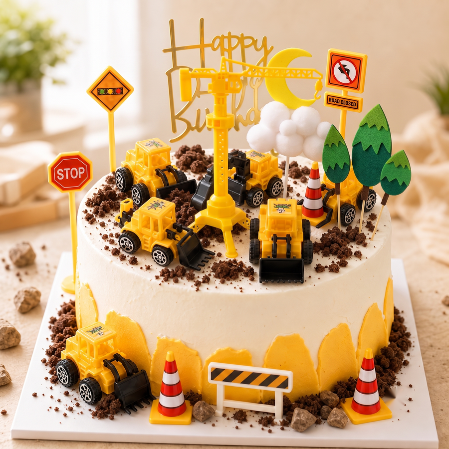 Construction Zone Cake Decoration Kit — Heavy Machinery Edition