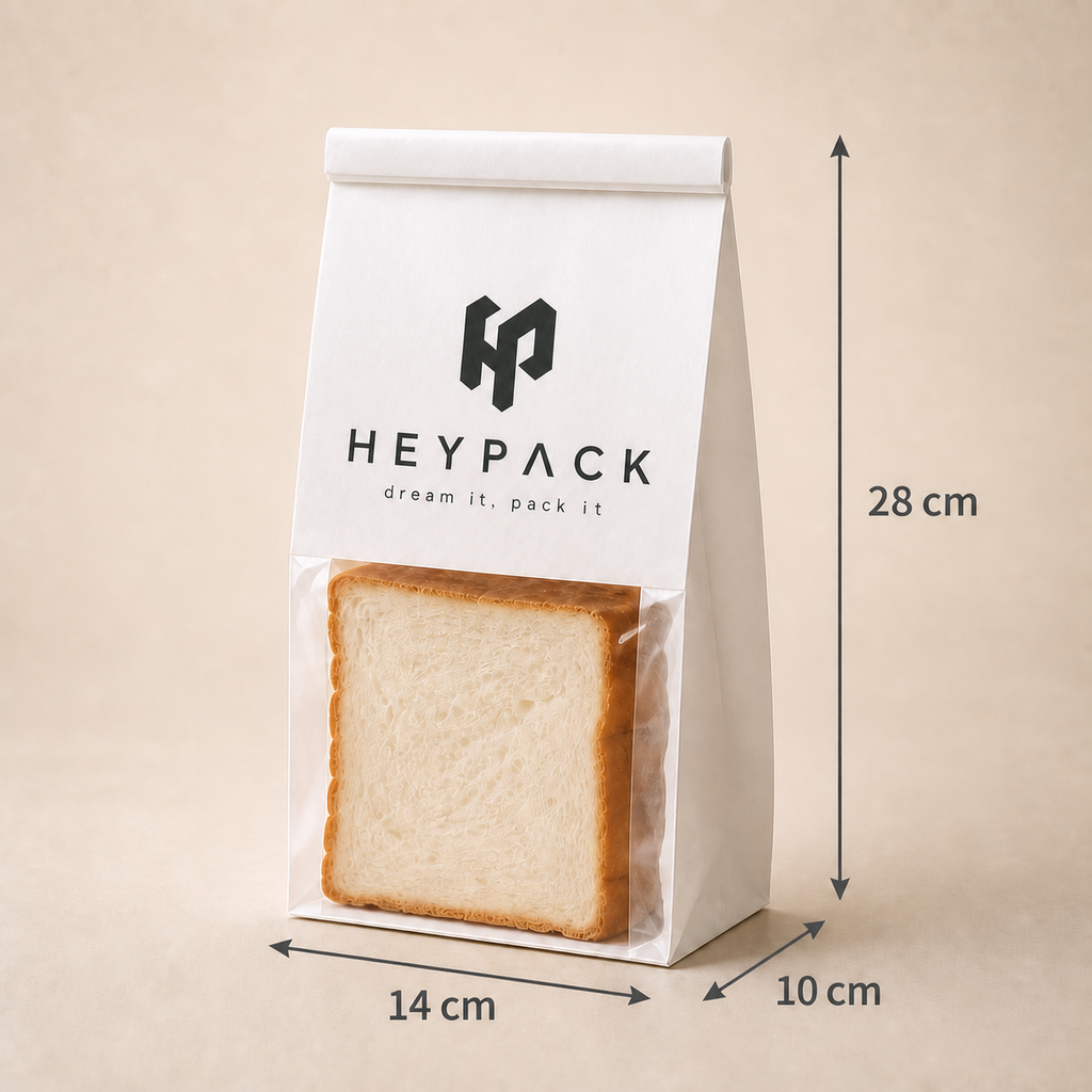 Custom Printed Kraft Window Bakery Bags — 02 size 14x10x28cm toast heypack v1