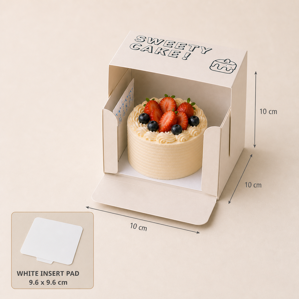 White Paperboard Cake Box — 02 size small 10x10x10cm pad 9.6x9.6cm