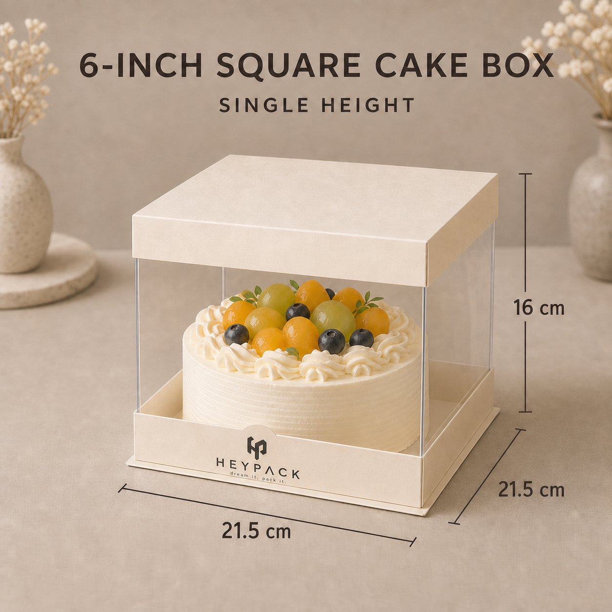 Square Clear Cake Box — 02 size square single 21.5x21.5x16cm with cake heypack