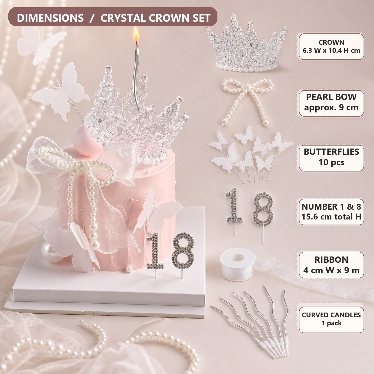 Fairy Crown Cake Decoration Kit — Crystal & Pearl Edition