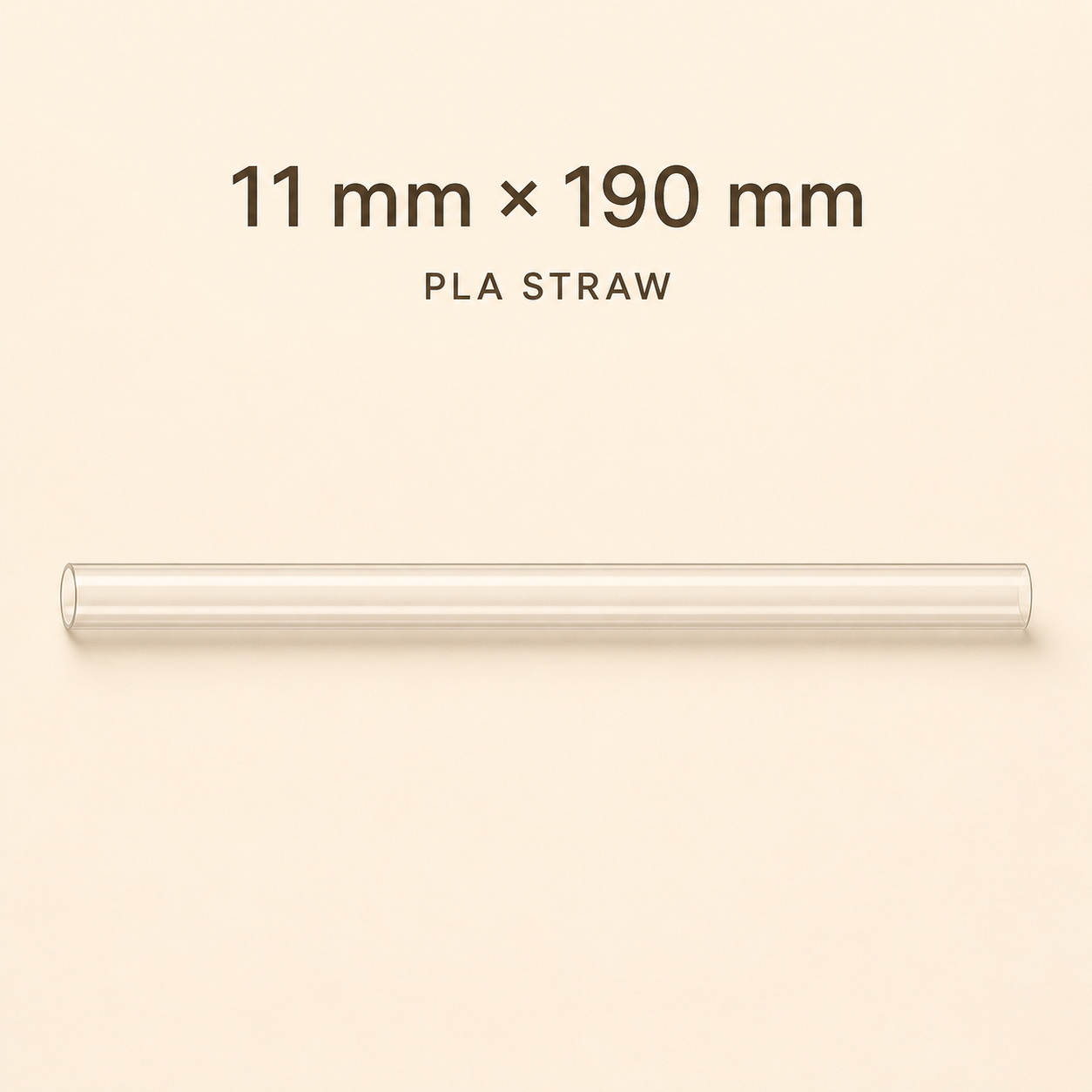 PLA straw, 11 mm × 190 mm wide-bore size guide