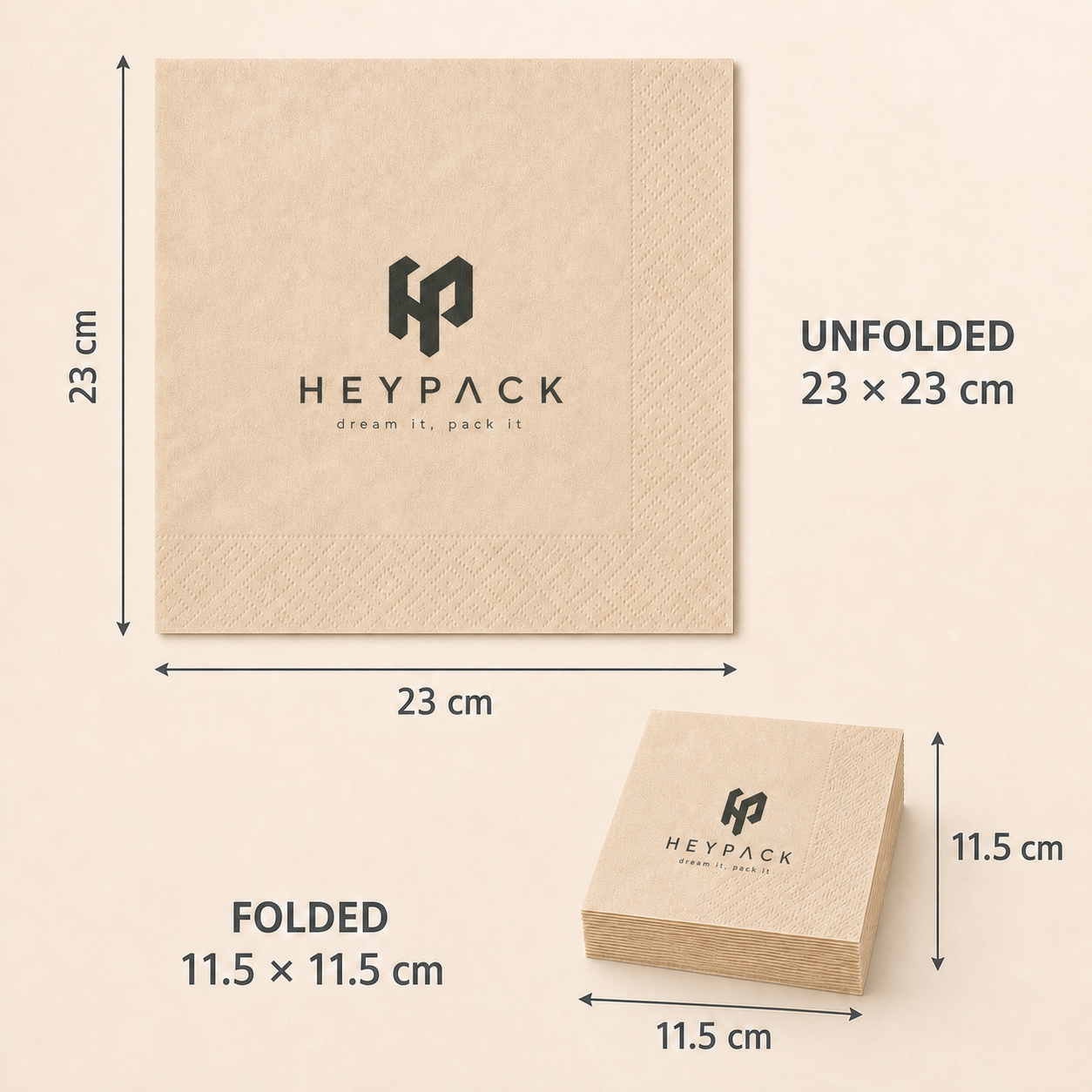 Custom Wood-Pulp Paper Napkin — 03 size 23x23 natural heypack