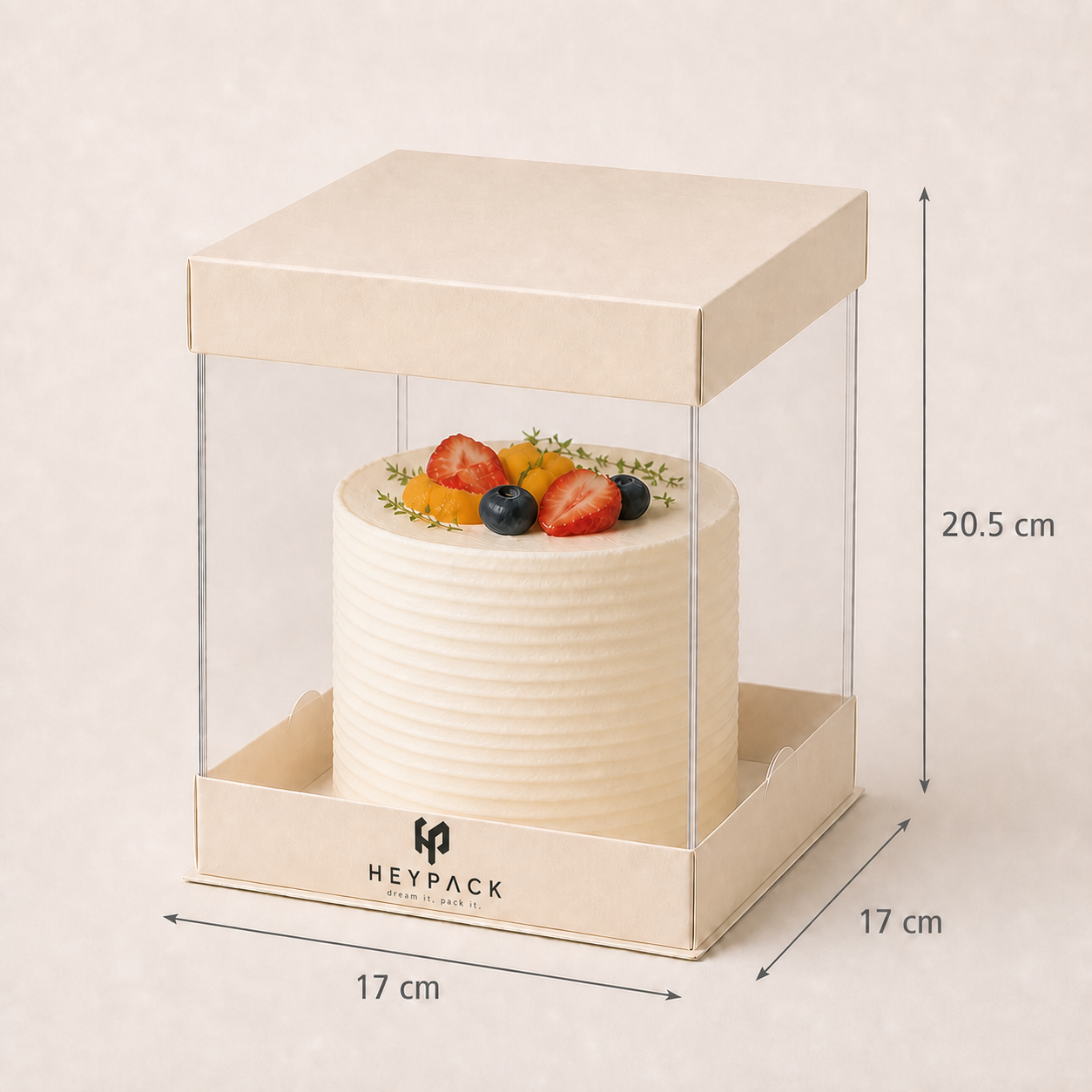 Square Clear Cake Box — 03 size square double 17x17x20.5cm with cake heypack