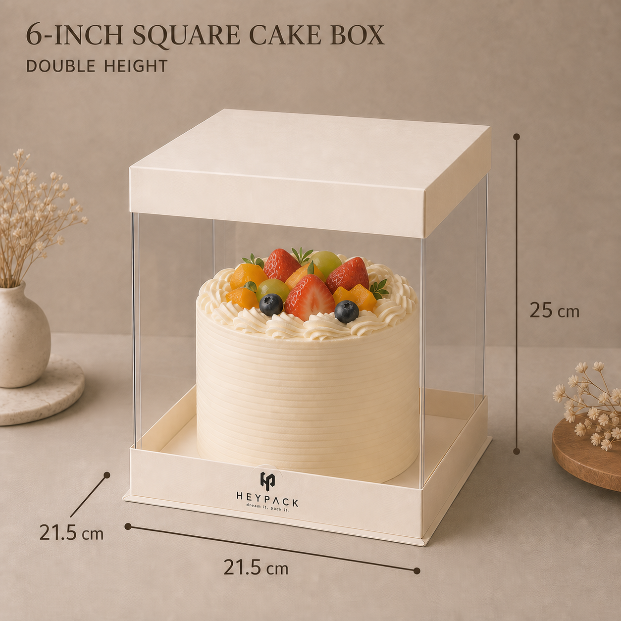 Square Clear Cake Box — 03 size square double 21.5x21.5x25cm with cake heypack