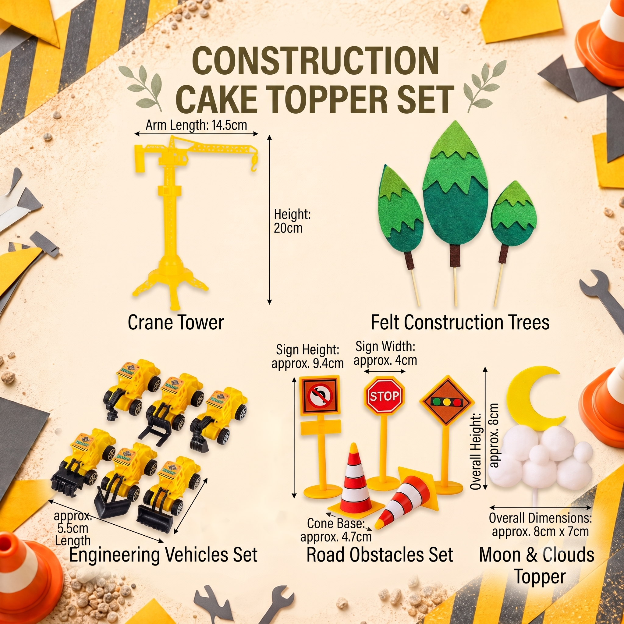 Construction Zone Cake Decoration Kit — Heavy Machinery Edition