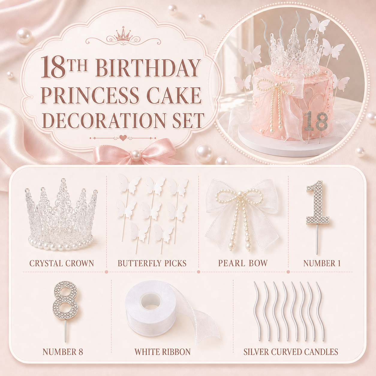 Fairy Crown Cake Decoration Kit — Crystal & Pearl Edition