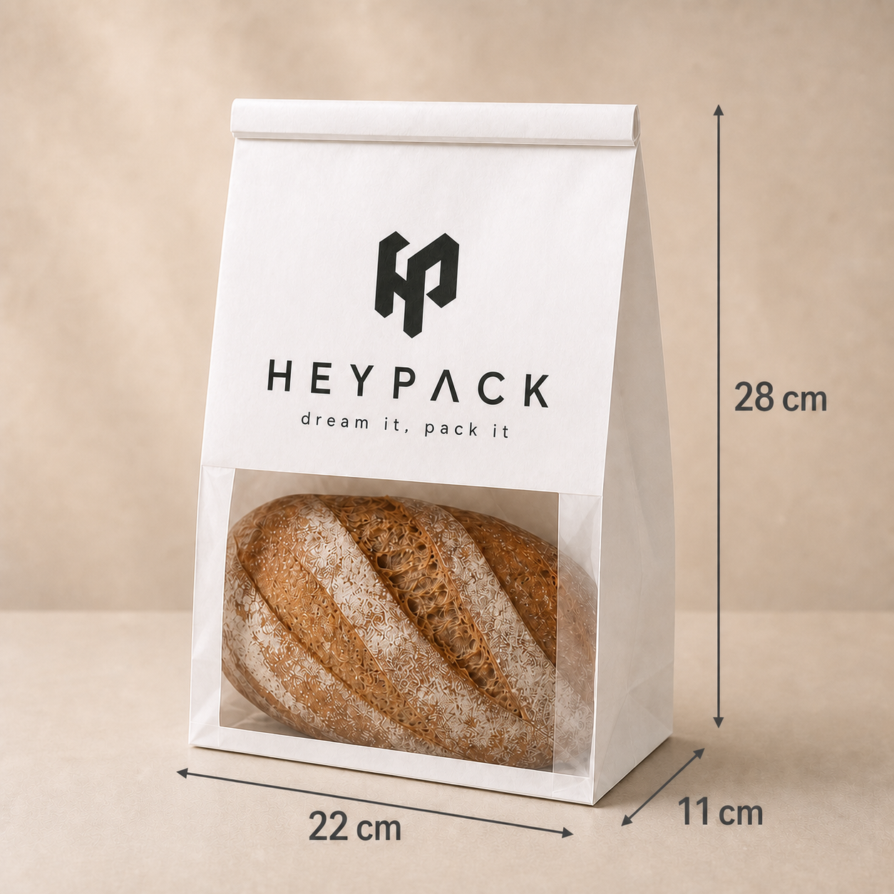 Custom Printed Kraft Window Bakery Bags — 04 size 22x11x28cm artisan loaf heypack v1