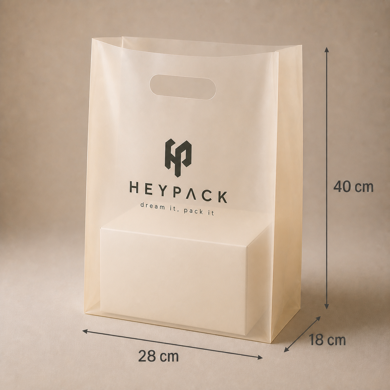 Die-Cut Handle Plastic Carrier Bag — 04 size 28x18x40cm heypack v2