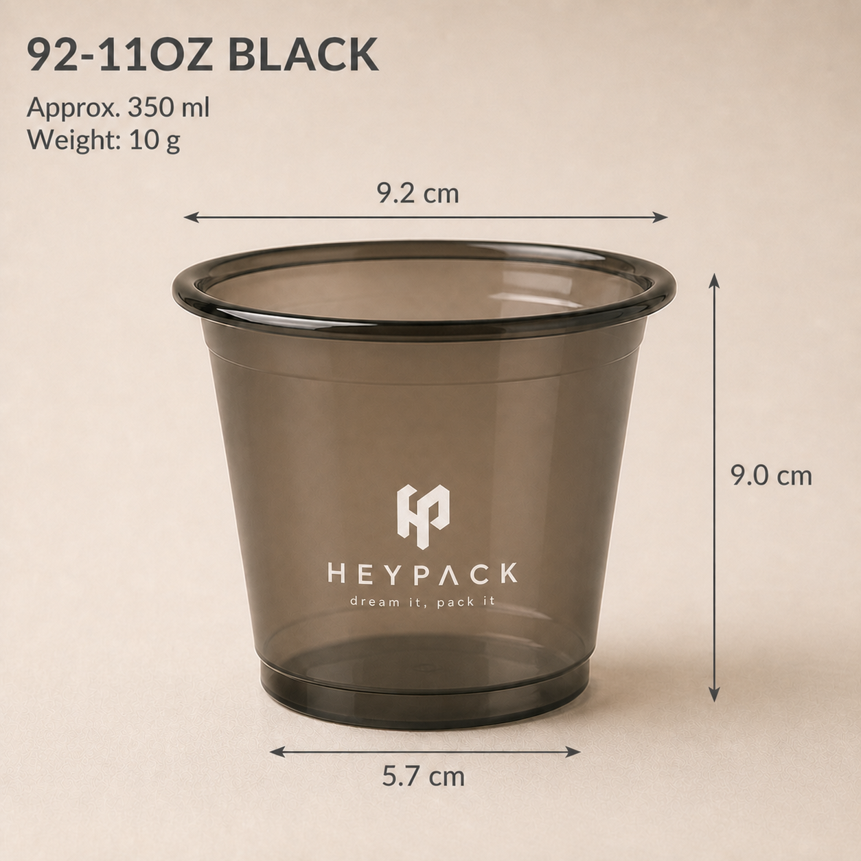 Smoke-Black Plastic Cold Cup — 04 size 92 11oz black 350ml heypack white