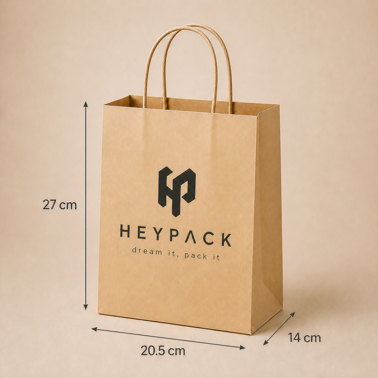 Round Cord Handle Paper Carrier Bag — 04 size no3 20.5x14x27cm heypack