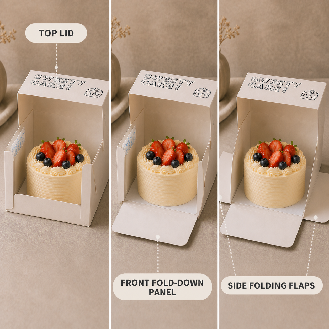 White Paperboard Cake Box — 05 detail folding construction