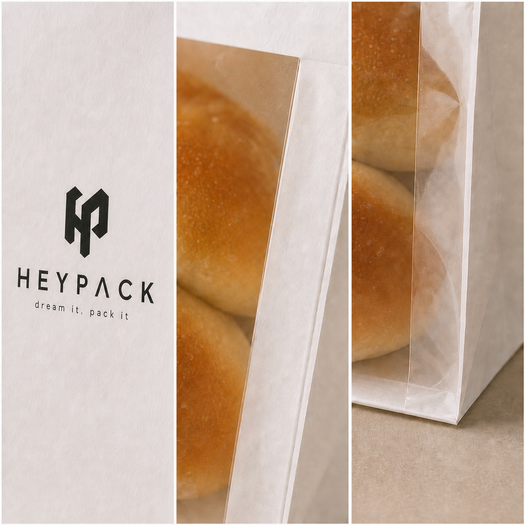 Custom Printed Kraft Window Bakery Bags — 05 detail print and window heypack v1