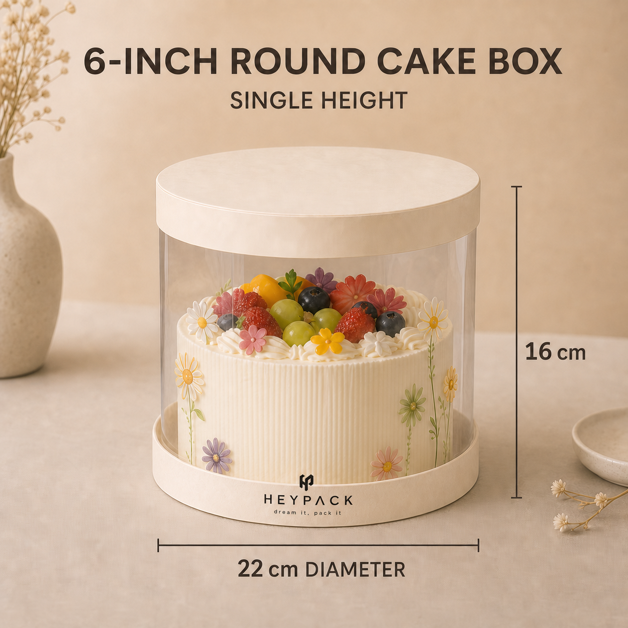 Round Clear Cake Box — 05 size round single dia22x16cm with cake heypack