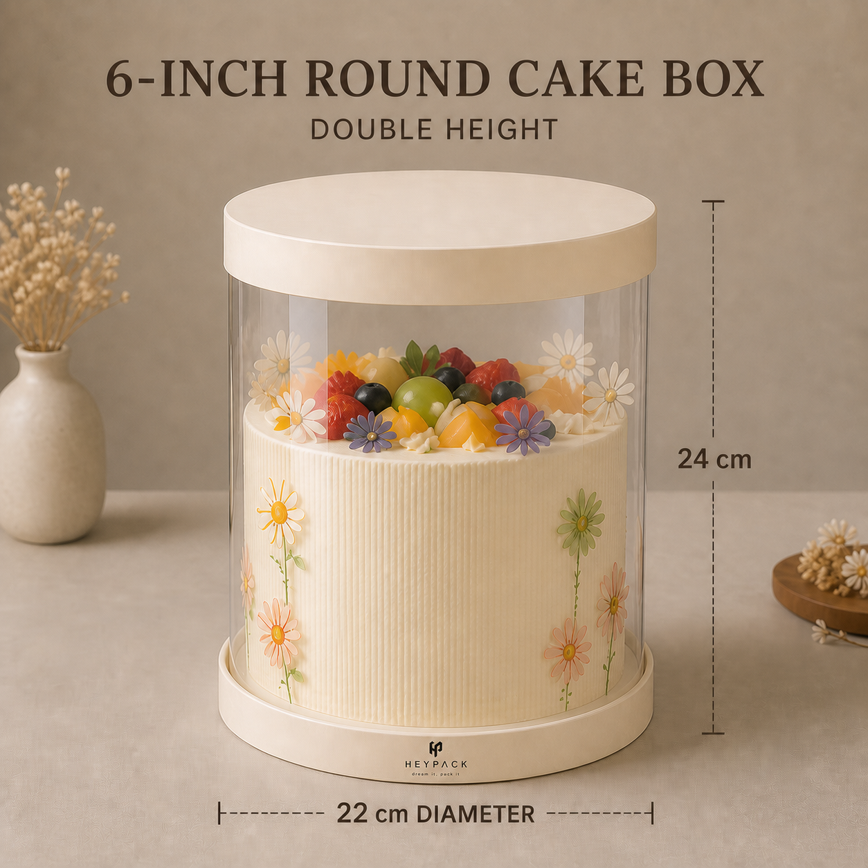 Round Clear Cake Box — 06 size round double dia22x24cm with cake heypack