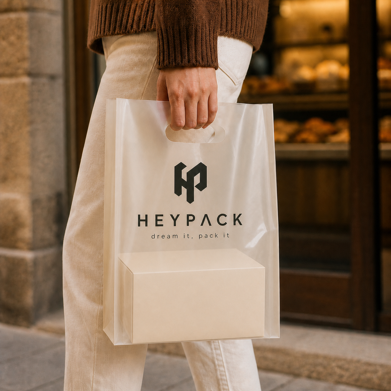 Die-Cut Handle Plastic Carrier Bag — 08 application customer carrying heypack v2