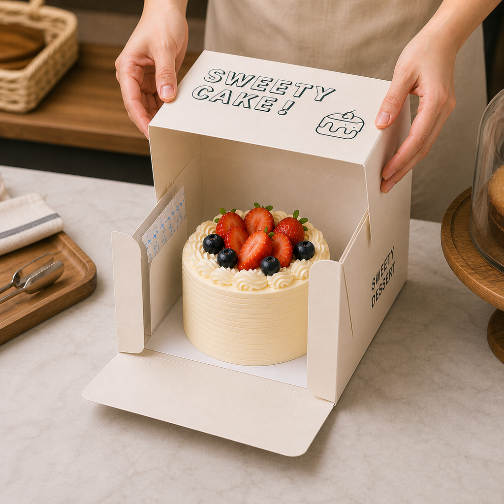 White Paperboard Cake Box — 08 application large box takeaway