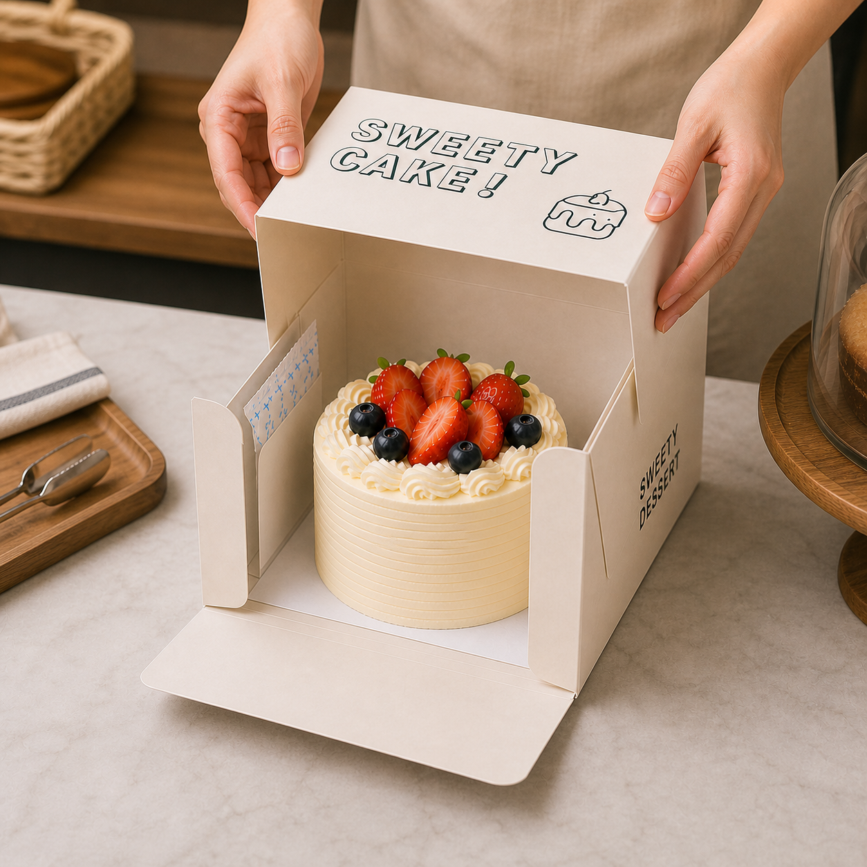 White Paperboard Cake Box — 08 application large box takeaway
