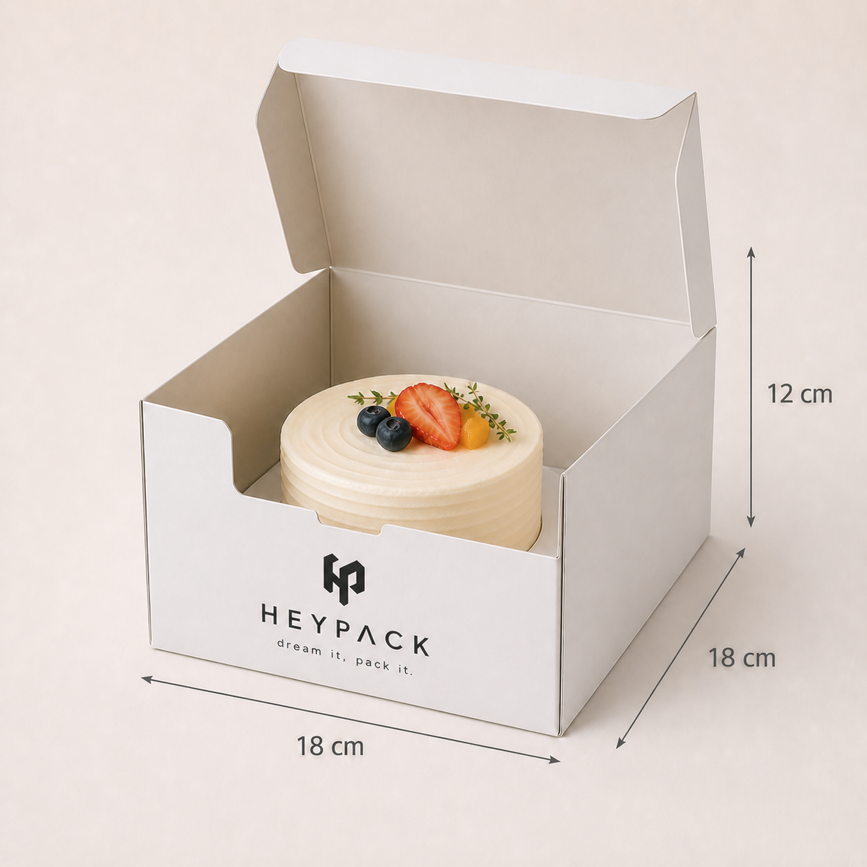 White Paperboard Cake Box — 08 size 350gsm white card 18x18x12cm with cake heypack