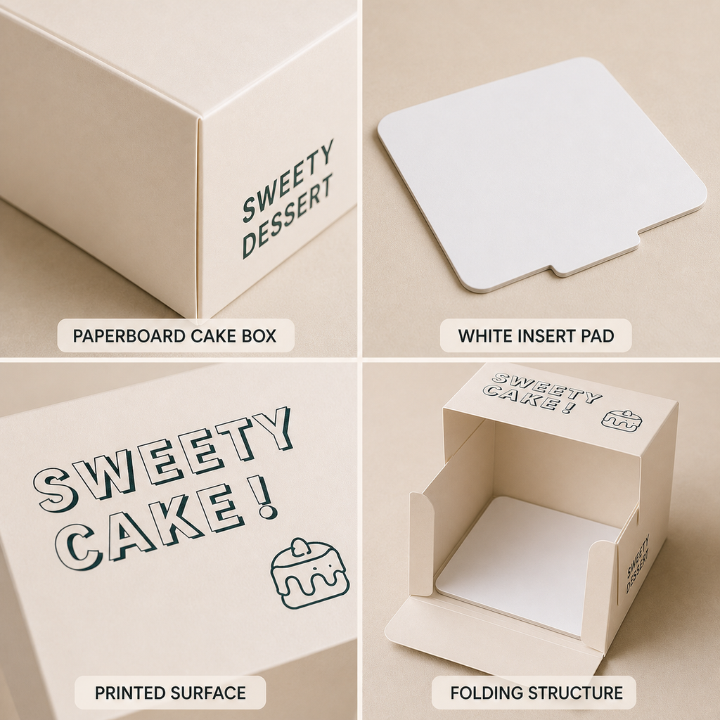 White Paperboard Cake Box — 09 material paperboard and pad