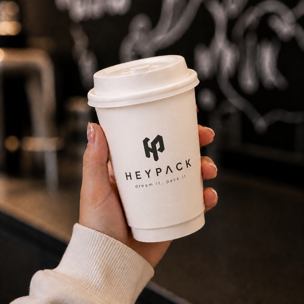 Double-Wall Paper Cup — 11 application 12oz white lid heypack