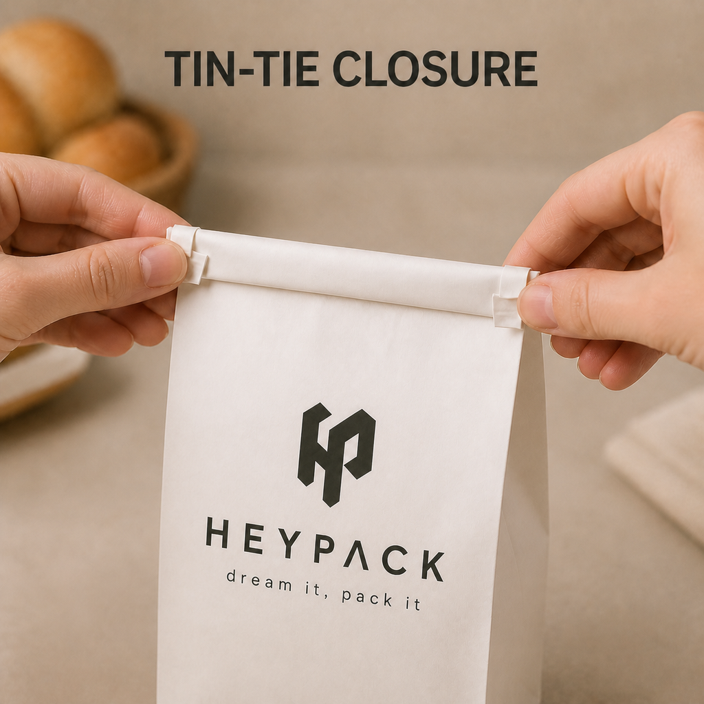70gsm Kraft SOS Bakery Bag — 11 detail tin tie closure heypack v1
