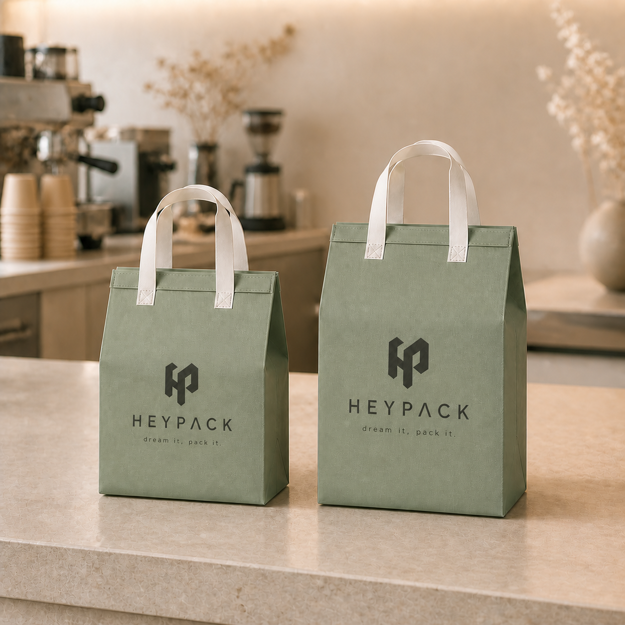 Foil-Lined Non-Woven Insulated Takeaway Bag — 12 application cafe pickup closed bags heypack v1