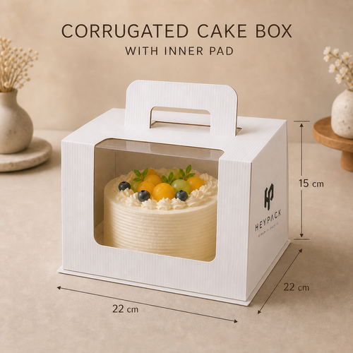 Corrugated Window Cake Box with Handle — 12 size corrugated handle 22x22x15cm with cake heypack