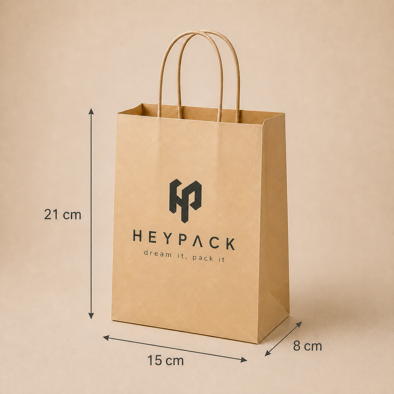 Round Cord Handle Paper Carrier Bag — 14 size no15 15x8x21cm heypack