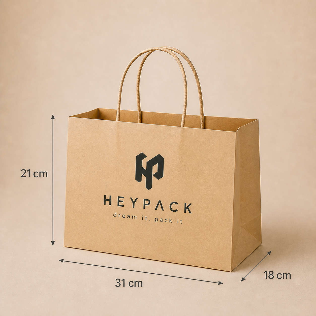 Round Cord Handle Paper Carrier Bag — 20 size no25 31x18x21cm heypack