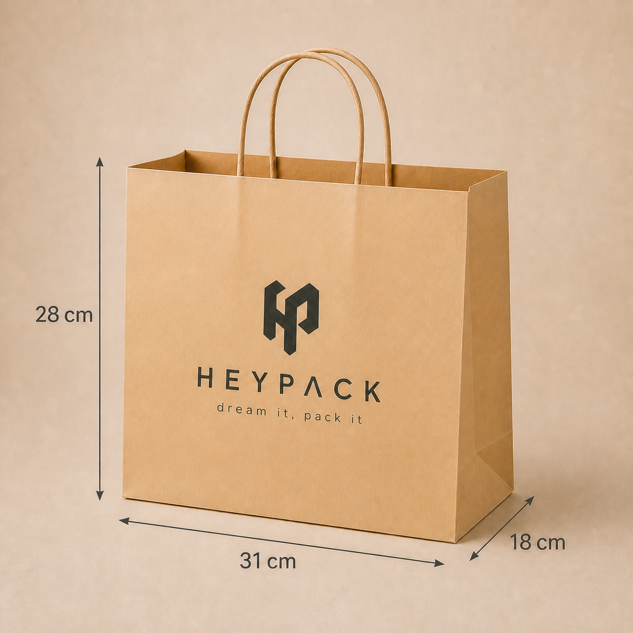 Round Cord Handle Paper Carrier Bag — 21 size large25 31x18x28cm heypack