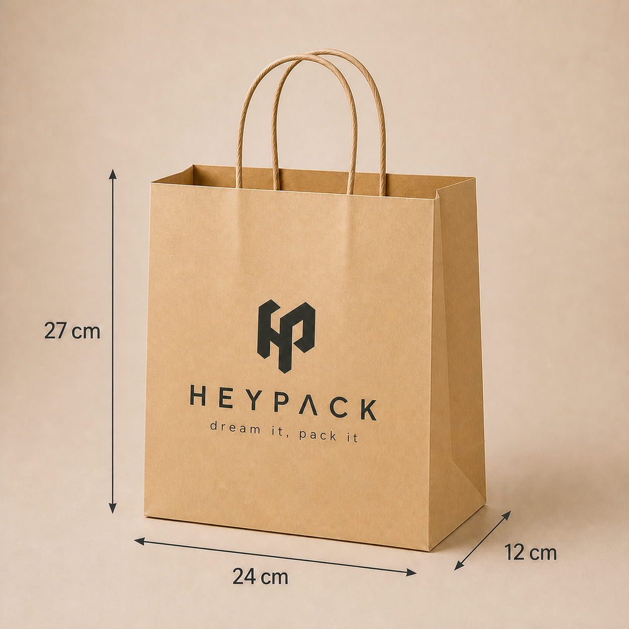 Round Cord Handle Paper Carrier Bag — 22 size no28 24x12x27cm heypack