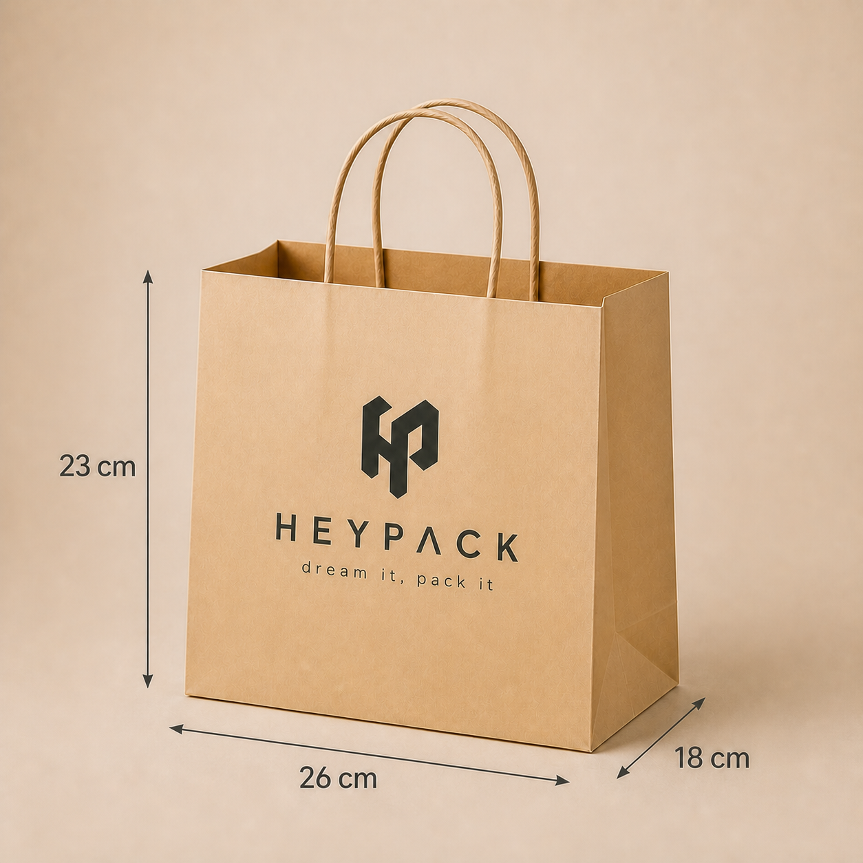Round Cord Handle Paper Carrier Bag — 24 size no39 26x18x23cm heypack
