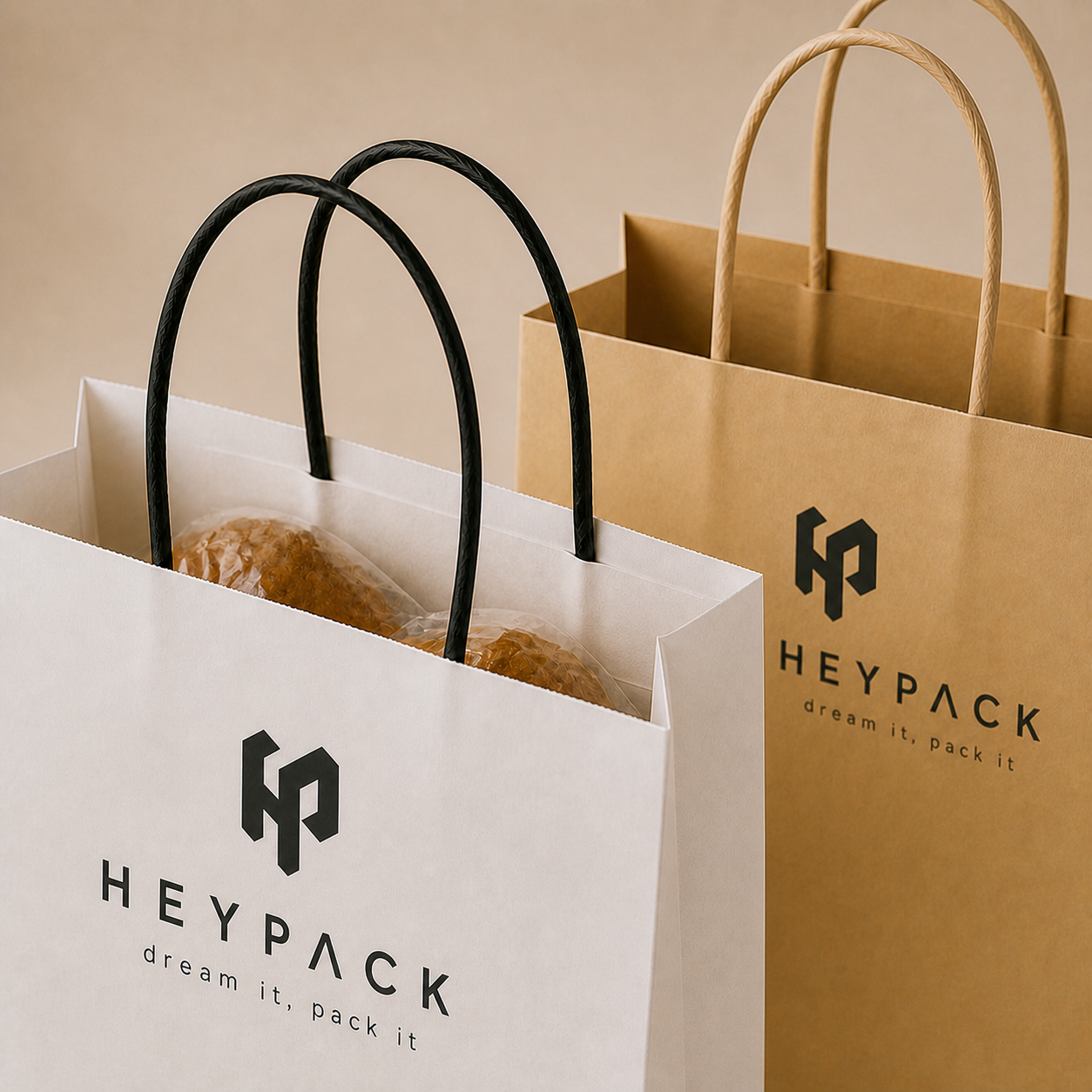 Round Cord Handle Paper Carrier Bag — 25 detail round cord handles and open top heypack