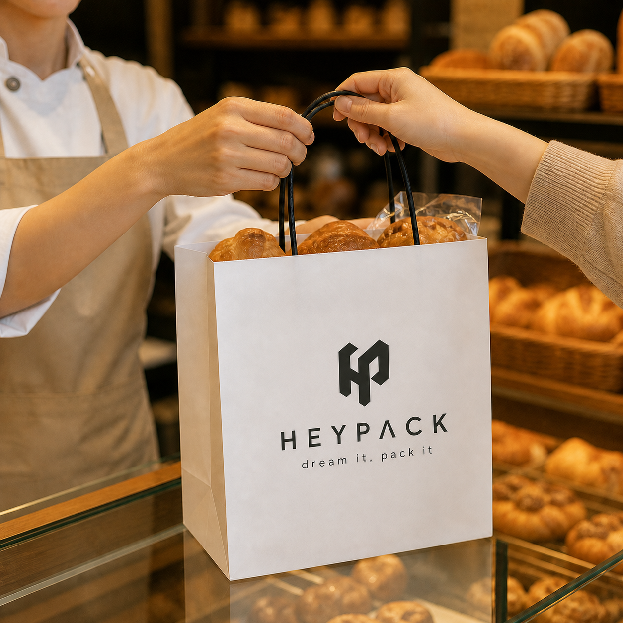 Round Cord Handle Paper Carrier Bag — 27 application bakery counter handoff heypack