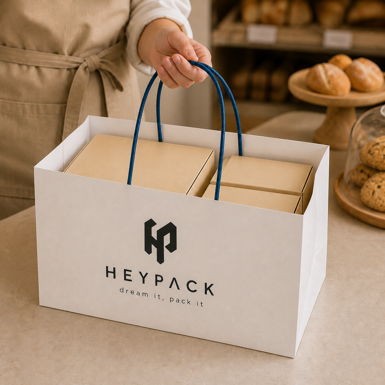 Round Cord Handle Paper Carrier Bag — 29 application wide bag cake and pastry boxes heypack