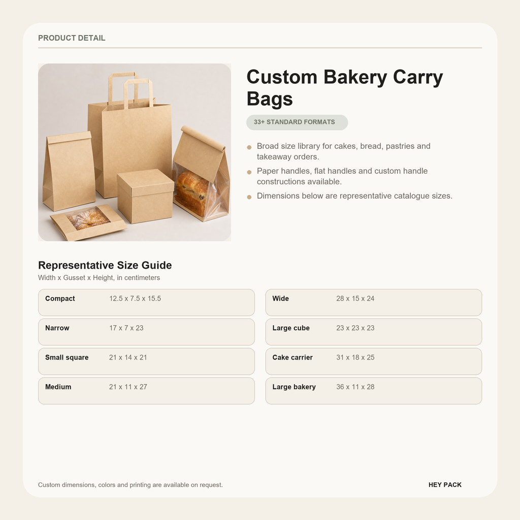 Custom Bakery Carry Bags size guide