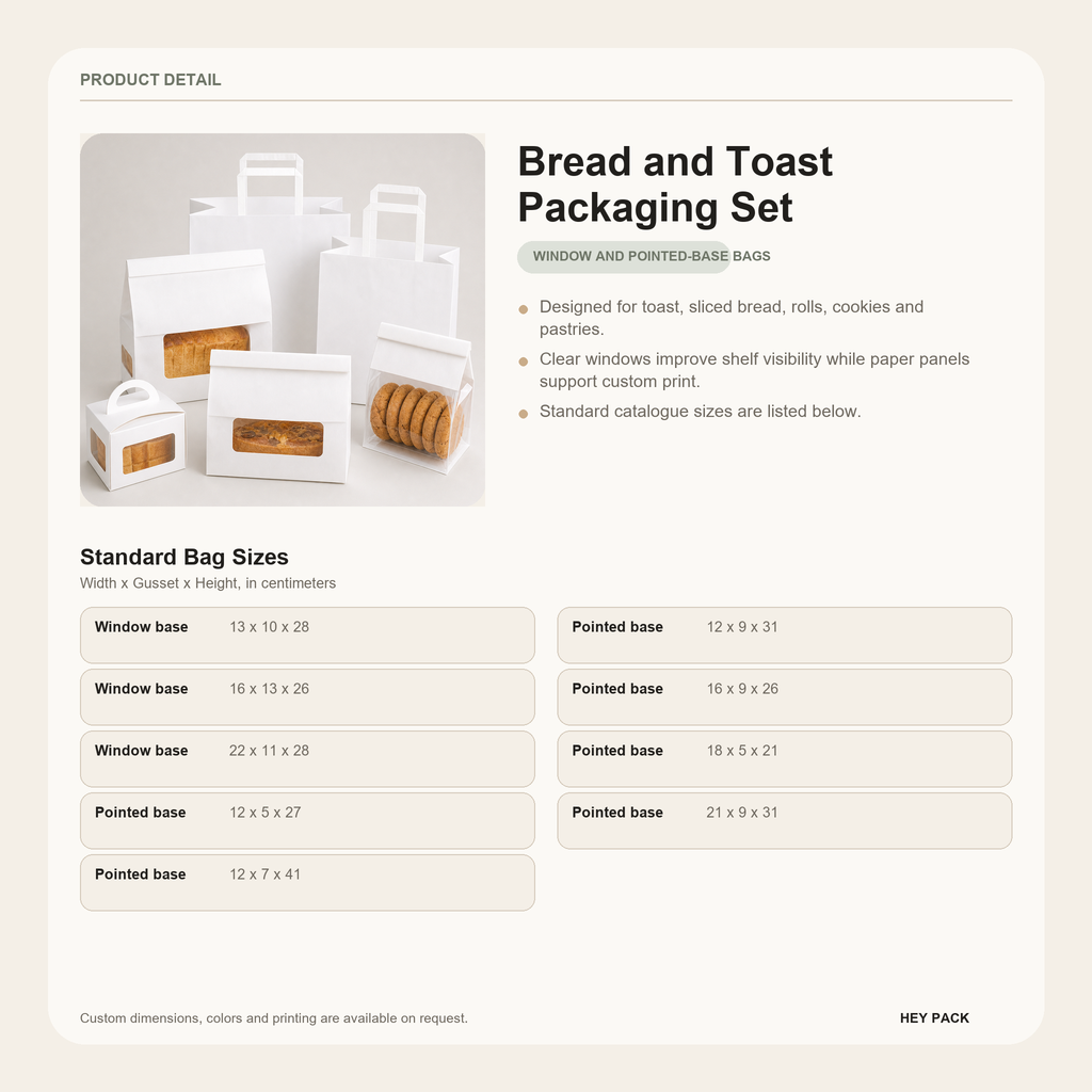 Bread and Toast Packaging size guide