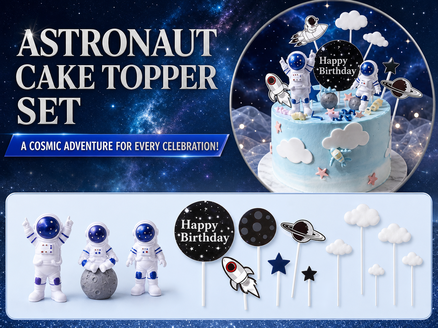 Galactic Explorer Cake Decoration Kit — Astronaut Space Edition