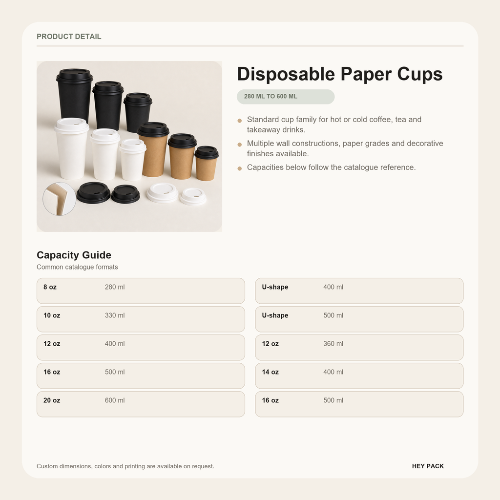 Disposable Paper Cups size guide