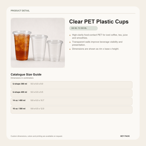 Clear PET Plastic Cups size guide
